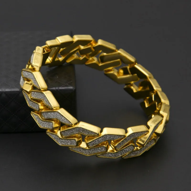 Мужской модный браслет Майами кубинская цепь звено сплав Iced Out хип-хоп золотой