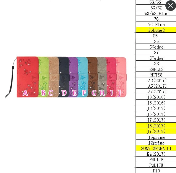Flower Butterfly Bling Diamond Leather Wallet Case For Iphone X 8 7 6 6S Galaxy Note Card Slot Flip Cover Strap 50PCS |