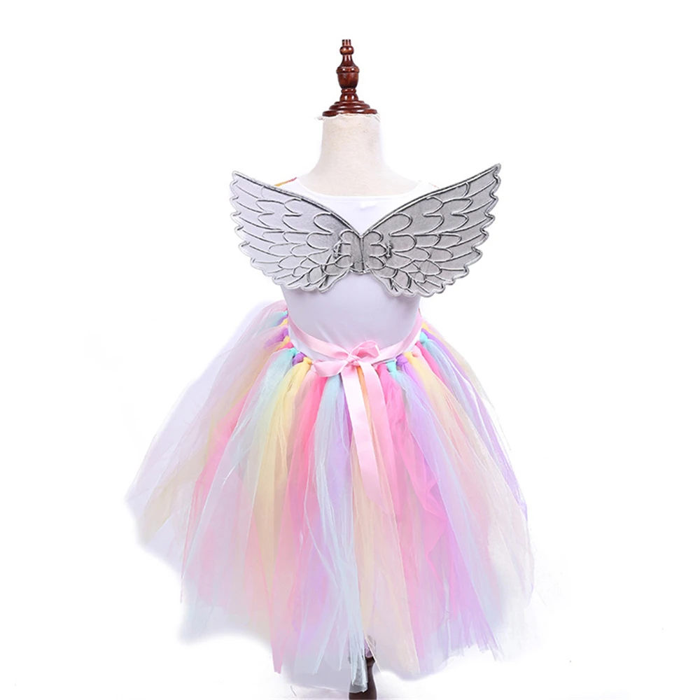 Kids Unicorn Dress for Girls Toddler Rainbow Dash Costume Children Princess Tulle Hair Hoop Wing Pony Clothing Set | Детская одежда и