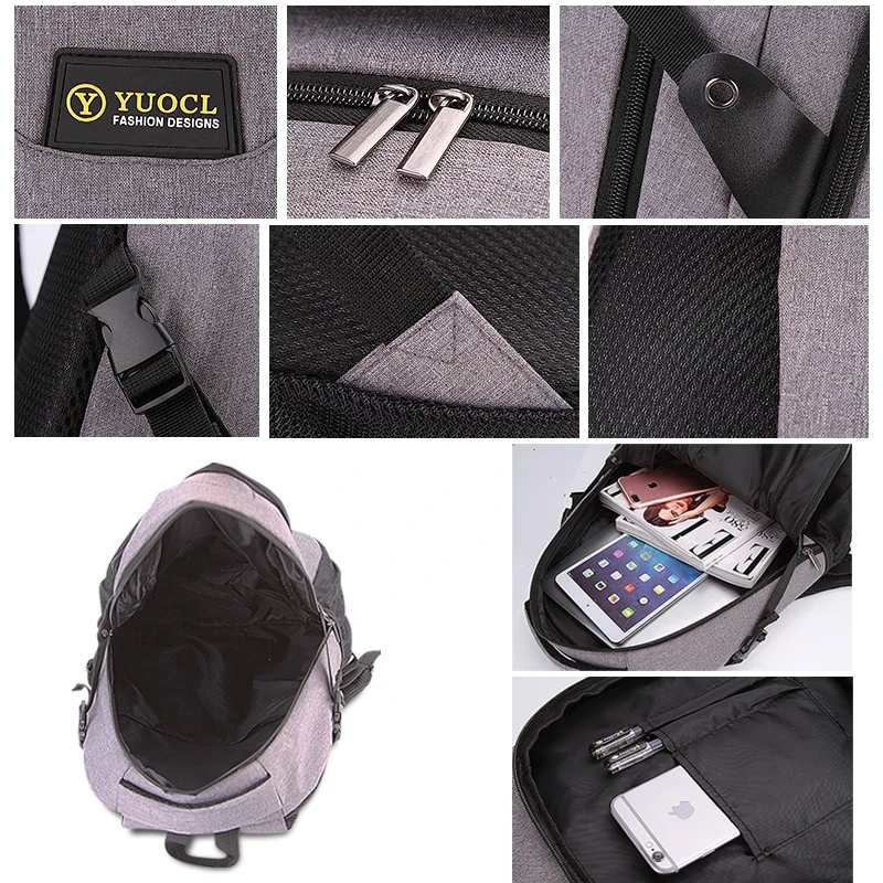 

YUOCL New 2020 Men Male Canvas College Student School Backpack Casual Rucksacks Laptop Travel Bag Backpacks Women Mochila Gray