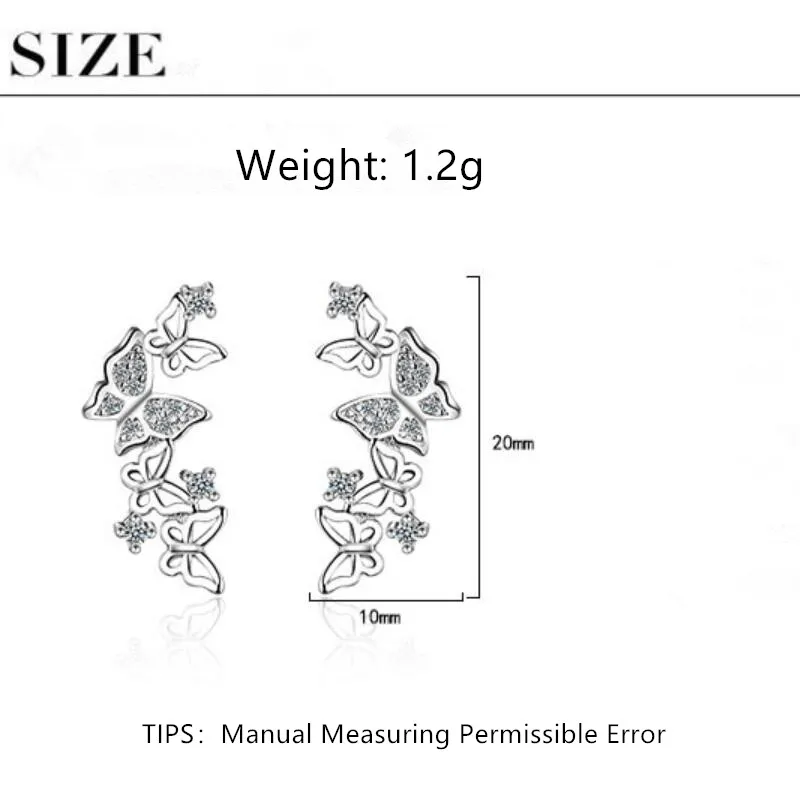 Милый бантик бабочка галстук циркон серьги для женщин 925 стерлингового серебра