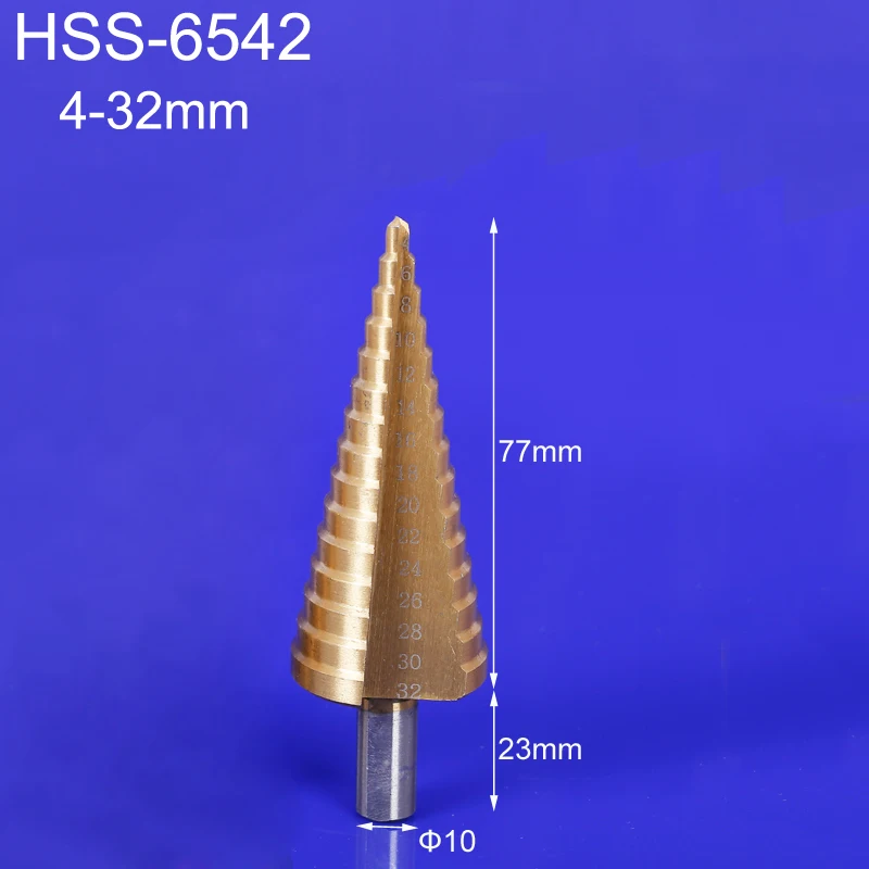 Step drill bit 32mm Triangle auger 4-32mm Triangular shank Straight flute step triangular pagoda shape | Инструменты