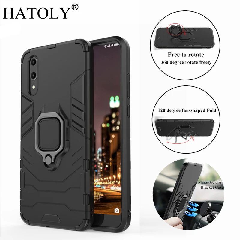 

HATOLY For Huawei P20 Case Huawei P20 Cover Magnetic Suction Ring Bracket Cases Silicone Rubber Hard Armor Cover for Huawei P20