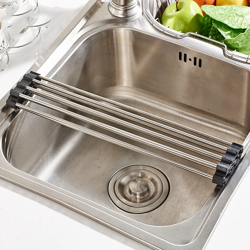 Складной Стойке Блюдо Кремния Из Нержавеющей Стали над Раковиной Сушилка Rollable