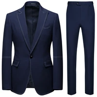 luxury mens wedding suit mens large size slim suit mens clothing business formal party navy classic blackjacket pants