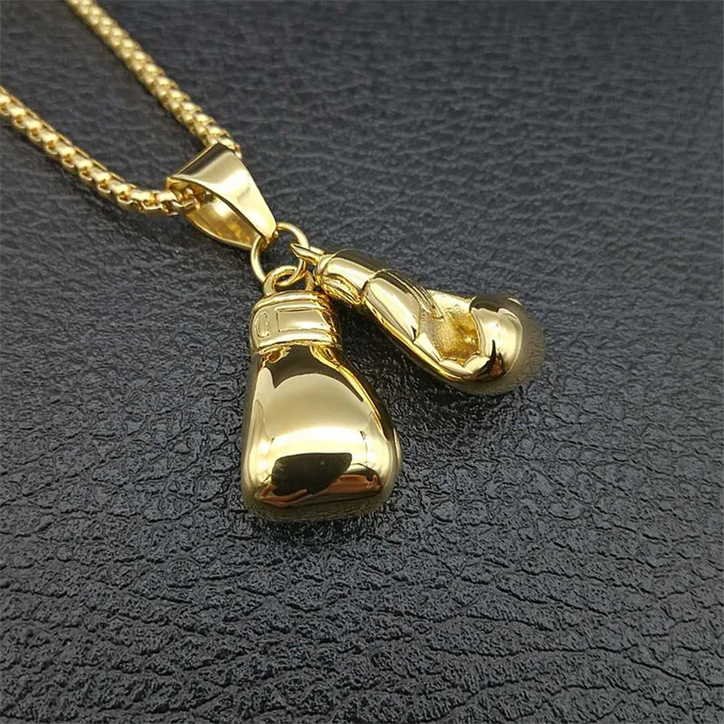 Hip Hop Pair Boxing Glove Pendants For Men Gold Color Stainless Steel Male Hippie Jewelry Dropshipping Necklace