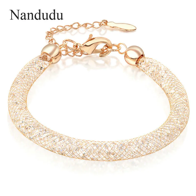 Nandudu розовое золото и серебро Цвет сетки австрийский кристалл женский браслет