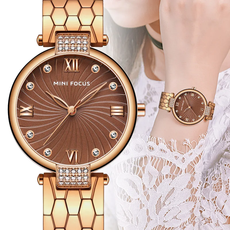 

Brown Dial Crystal Gold Watch Women Ladies Famous Top Brand Luxury Quartz Watch Female Clock Montre Femme Relogio Feminino wach
