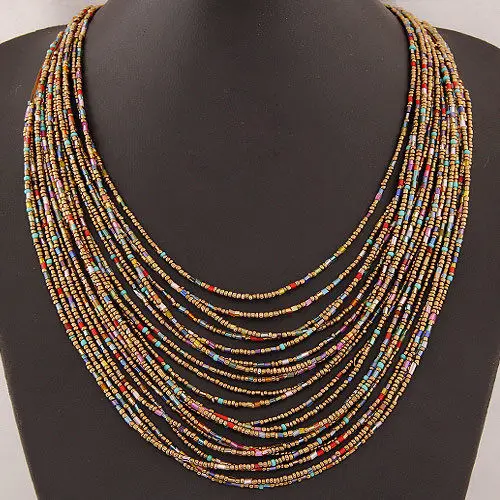 Multilayer Necklace Bohemia Ethnic Beads Choker Fashion Jewelry Women Casual Sweater Chain choker Accessories | Украшения и