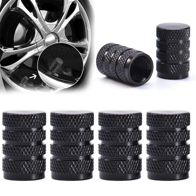 

4PCS Professional Black Wheel Tire Dust Cover Durable Aluminium Alloy Rim Valve Stem Caps Replacement Car Accessories Dropship