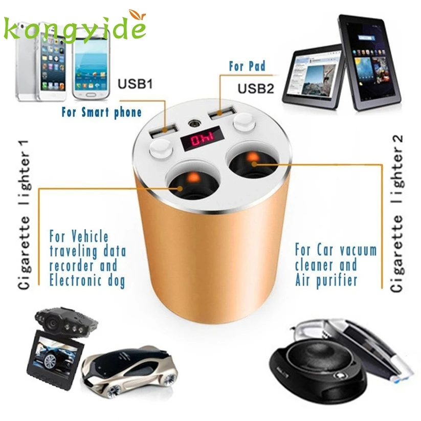 Car-stlyling kongyide Aluminium Alloy Car Chargers with 2 USB Ports and Sockets Cigarette td17 dropship | Автомобили и мотоциклы