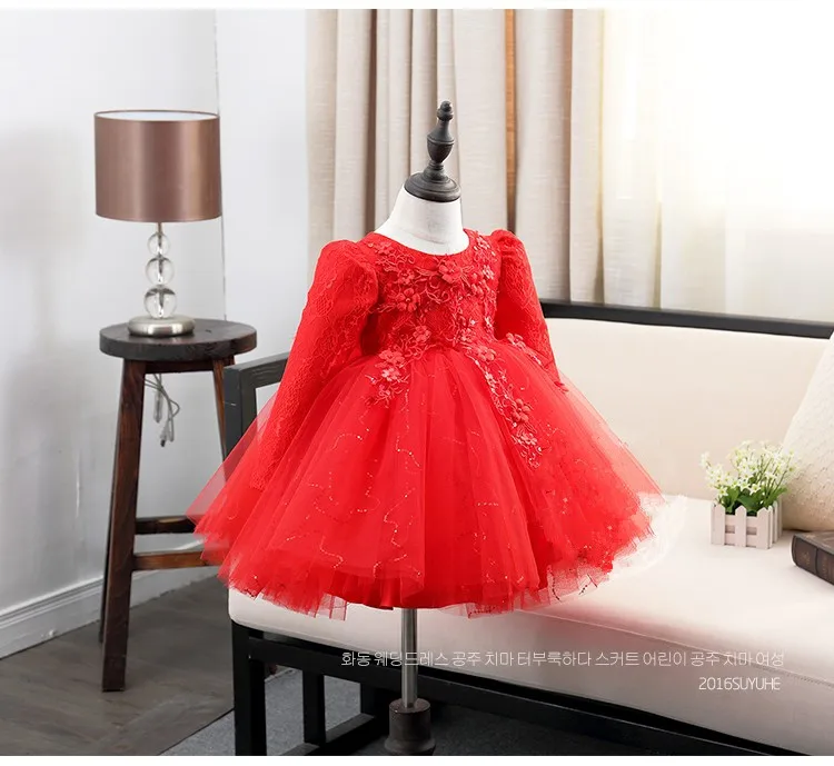 Top Quality Brand Girl Wedding Dress Lace Princess Party Sequin Tutu Infants Long-sleeve Bridesmaid Clothes | Детская одежда и