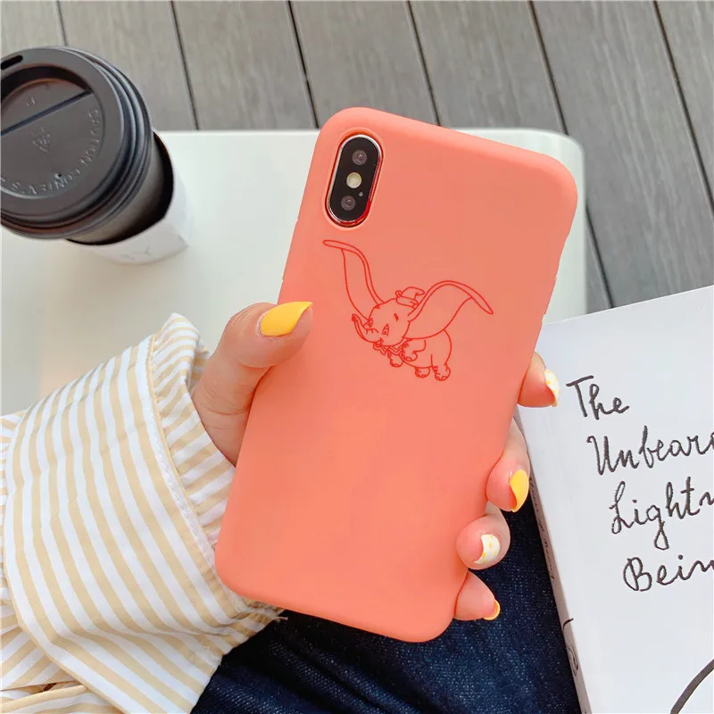 Dumbo Phone Case For iPhone 7 6 6s 8 X Plus XR XS Max Flying Elephant Simple Solid Color Soft TPU Candy Cover |