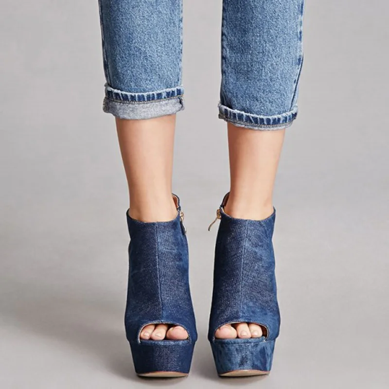 Ботильоны на платформе и высоком квадратном каблуке с открытым носком | Обувь