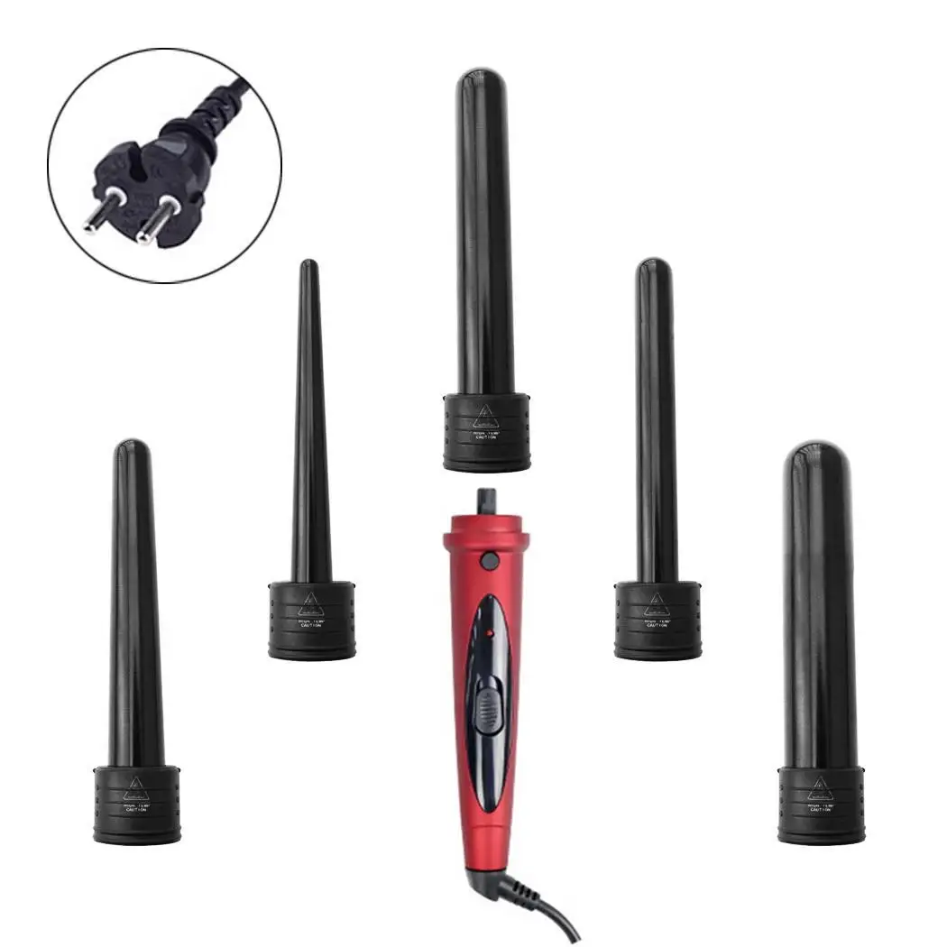 red eu plug 5 в 1 многофункциональный керамический Плойка для завивки волос 45 Вт красный, черный 100-240 В ЕС штекер, США вилка для завивки волос - Цвет: red eu plug