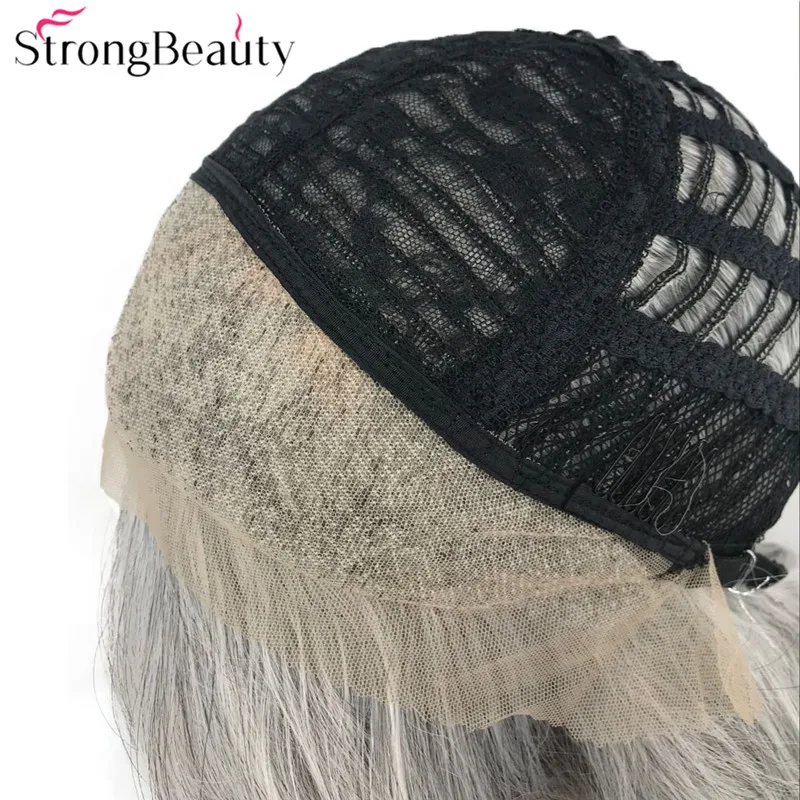 StrongBeauty синтетический парик фронта шнурка длинные волнистые парики серый/Блонд/черные волосы
