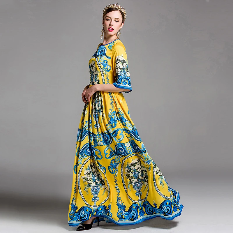 Элегантный дизайн женское летнее платье с расклешенными рукавами принтом для