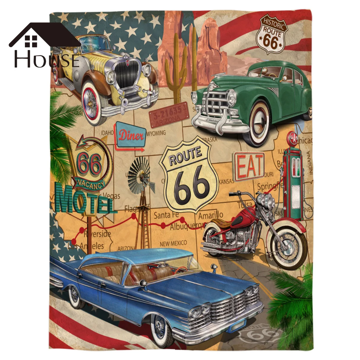 Двухспальное одеяло Ретро Route 66 плакат теплое одеяло из микрофибры