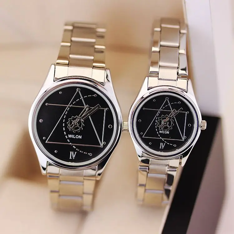 

Man Woman Sports Clocks Wilon Brand Couple Lovers Couple Da Vinci Code Style Analog Quartz Full Stainless Steel Band Dress Watch