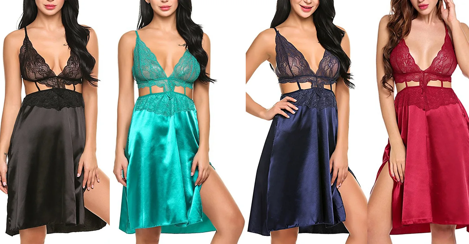 Женское Эротическое порно сексуальное белье атласная ночная рубашка кружевное