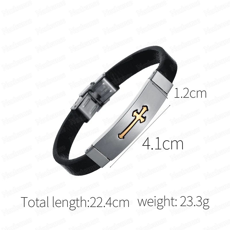 Nextvance Punk Gold Black Cross Leather Bracelet Bff Jesus Crucifix Amulet Bracelets for Christmas Gift Armband Heren | Украшения и