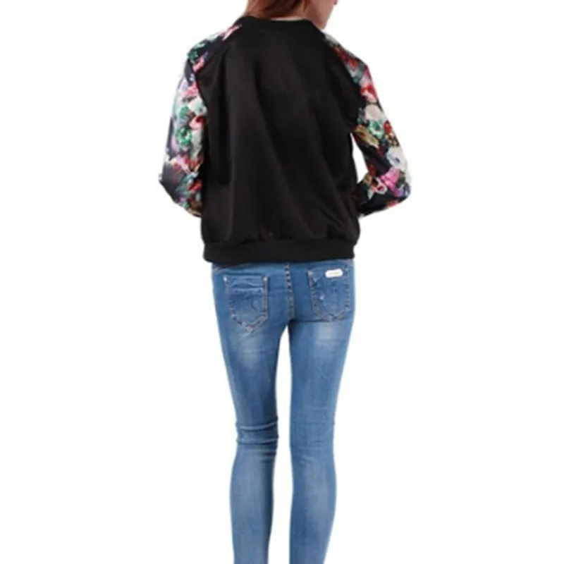 

Spring Autumn Korean Women's JacketFlower Printed Short Coat Casual Baseball Sweatshirt Button Thin Bomber Long Sleeves Jackets