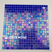 Deep blue iridescent color glass mosaic tile for bathroom and kitchen splashback swimming pool wall tile 4.28square meters/lot
