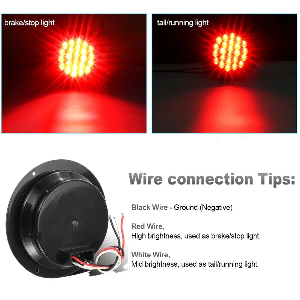 2pcs 24LED красный 4 дюймов круглый автомобильный Грузовик задний светильник сигнал поворота тормозной светильник для грузовых автомобилей трейлеров 4WD караванов моторных домов