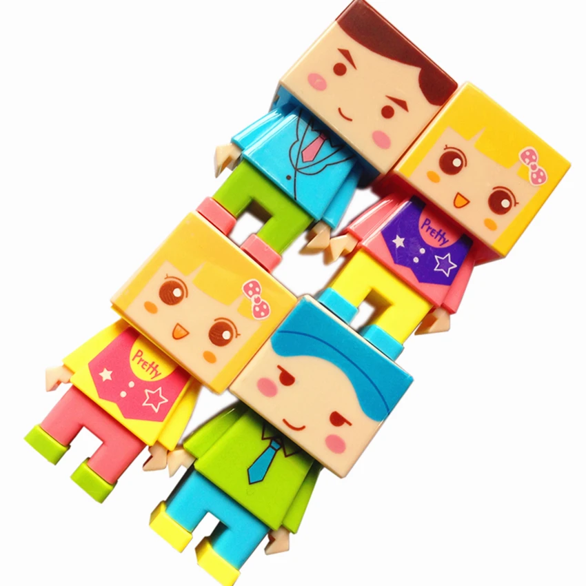 16 шт./лот Kawaii мальчик и девочка кукла дизайн Двойные отверстия точилка для карандашей набор с ластиком головоломка игрушка для детей милые украшения реквизит