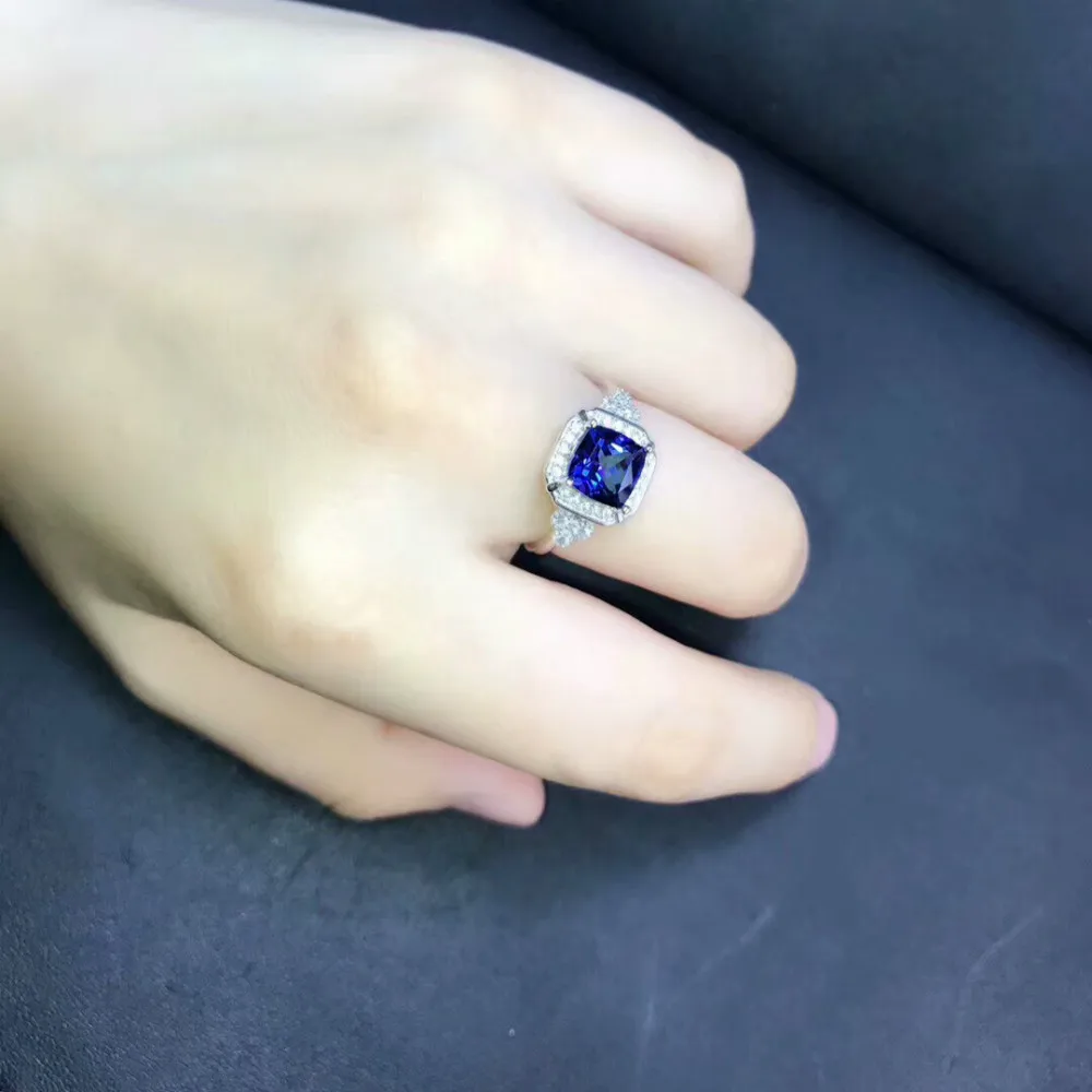 

DJ CH Fine 925 Sterling Silver Jewelry Square Tanzanite Blue Topaz Crystal Ring for Woman