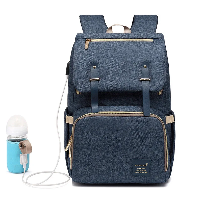 Blue Сумка для детских подгузников, USB, водонепроницаемый рюкзак для мам, для беременных, для путешествий, многофункциональная, большая емкость, для младенцев, сумки для кормления MBG0433 - Цвет: Blue