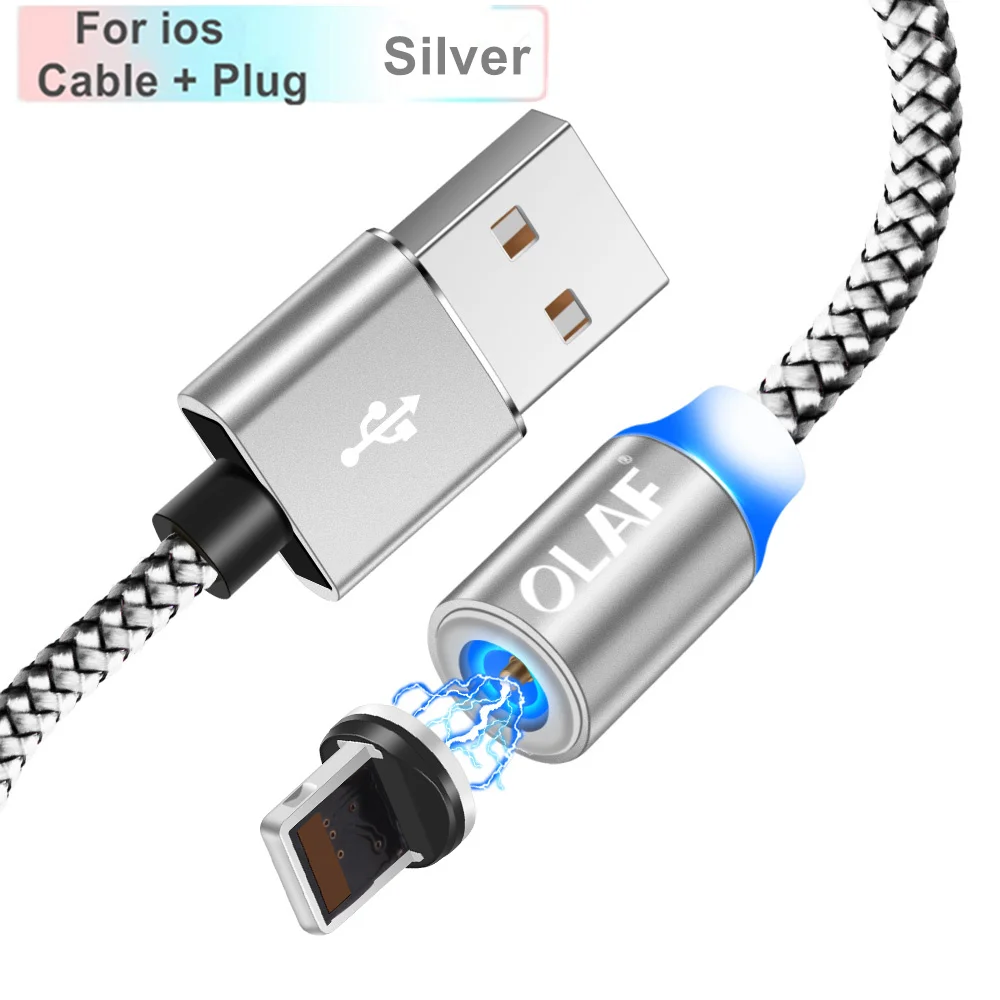 Sliver For iPhone OLAF светодиодный магнитный usb-кабель для iPhone X, Xr, Xs, Max, Micro USB кабель type-c, быстрый Магнитный usb-кабель для зарядки samsung S9, Xiaomi - Цвет: Sliver For iPhone