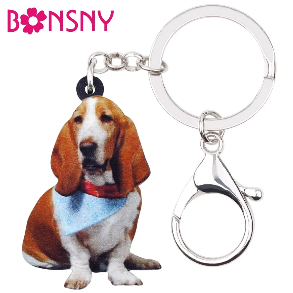 Bonsny акриловый милый шарф Basset собачьи брелки сумочка с брелоком кольца модные