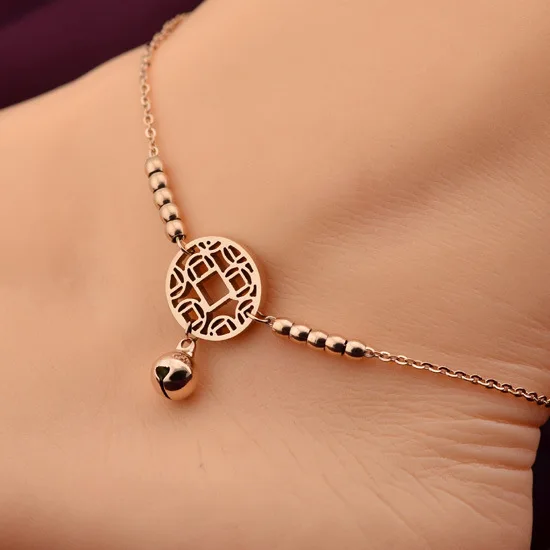 Медный ножной браслет YUN RUO из розового золота с монетницей титановая сталь