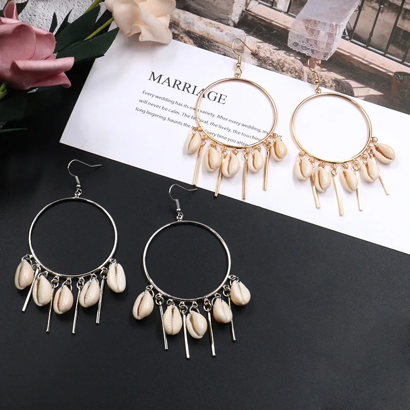 New Fashion Bohemian Gold Shell Earrings&Large Circle Tassel Pendant Earrings&Natural Earrings For Women Gifts HQEF1616 | Украшения и