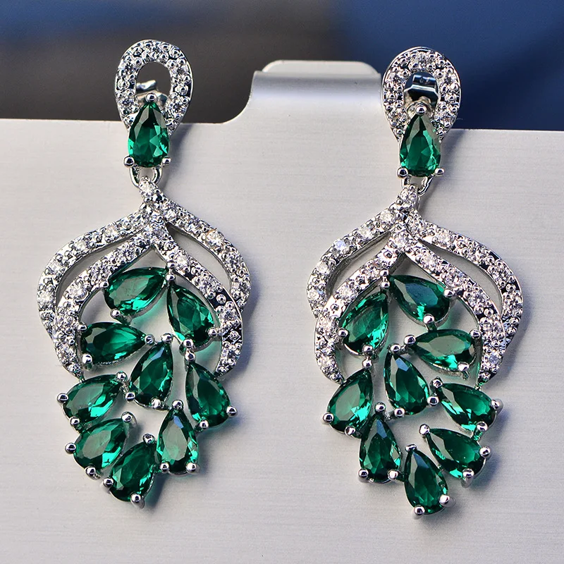 

Wong Rain Luxury 100% 925 Sterling Silver Ruby Emerald Sapphire Gems Drop Dangle Ear Studs Wedding Engagement Earrings Wholesale