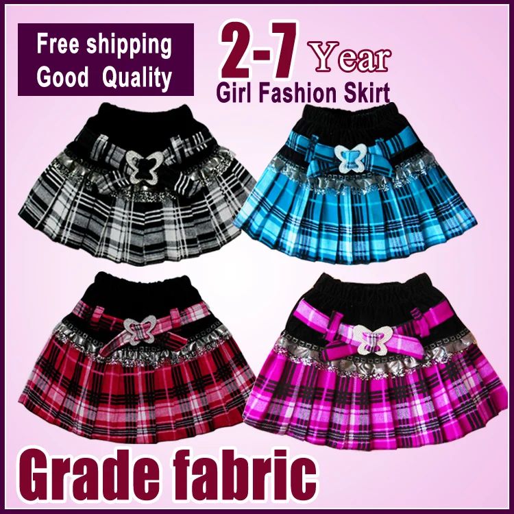 Free shipping new 2015 spring autumn girls fluffy tu skirt children bow wool school kids winter plaid 2-7 years | Мать и ребенок