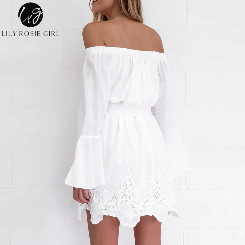 Элегантное белое платье с расклешенными рукавами женское сексуальное открытое