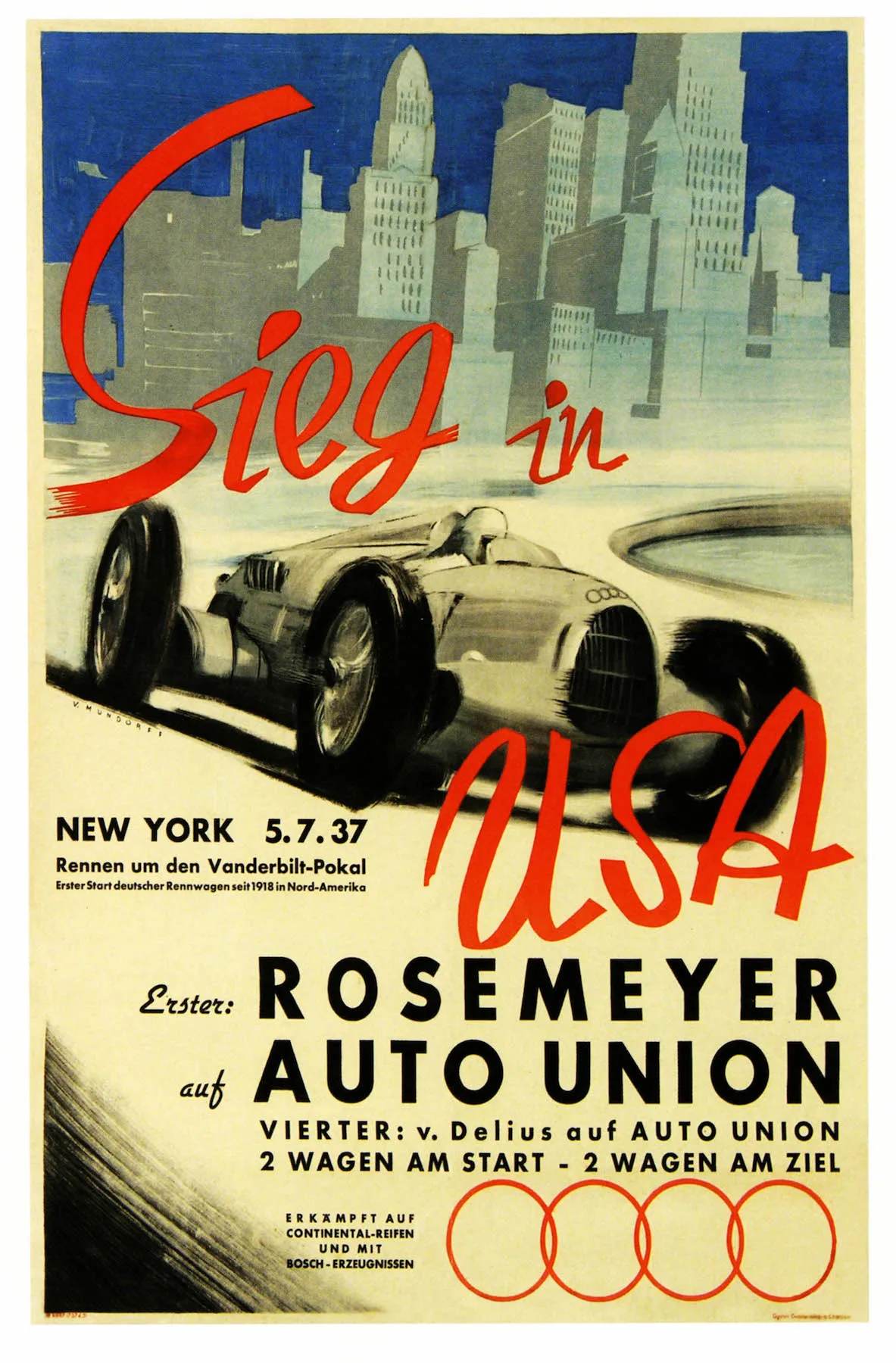 Винтажный рекламный постер osemeyer для Auto Union Классические холщовые картины