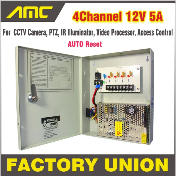 

CCTV Power Box 4 Channel 12V 5A Support PTZ IR Illuminator Access Control for 4CH DVR CCTV Camera Power Supply