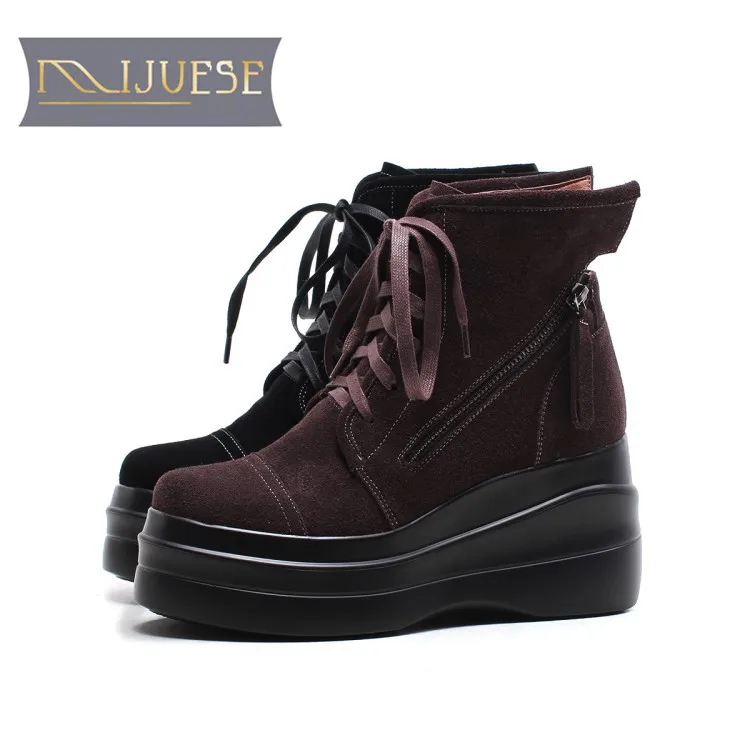 MLJUESE/2018 женские ботильоны из коровьей замши черного цвета Зимние теплые короткие