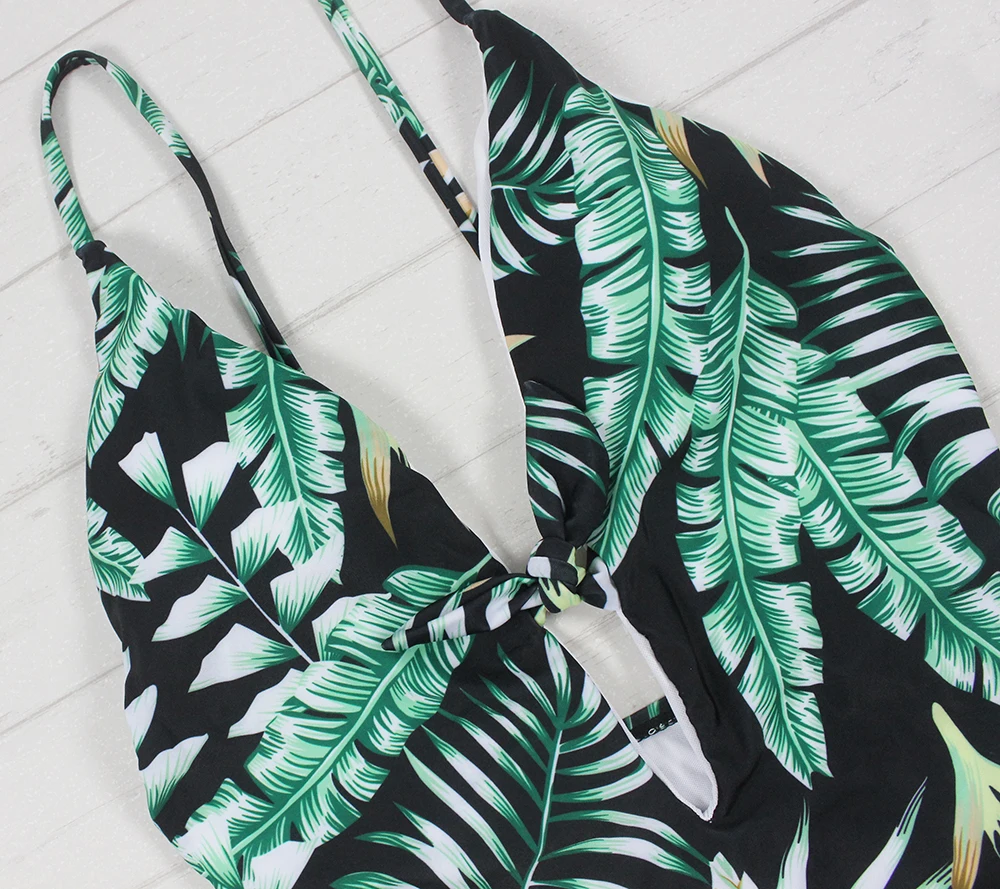 Floylyn Цельный купальник сексуальный для женщин с ботаническим принтом бандаж