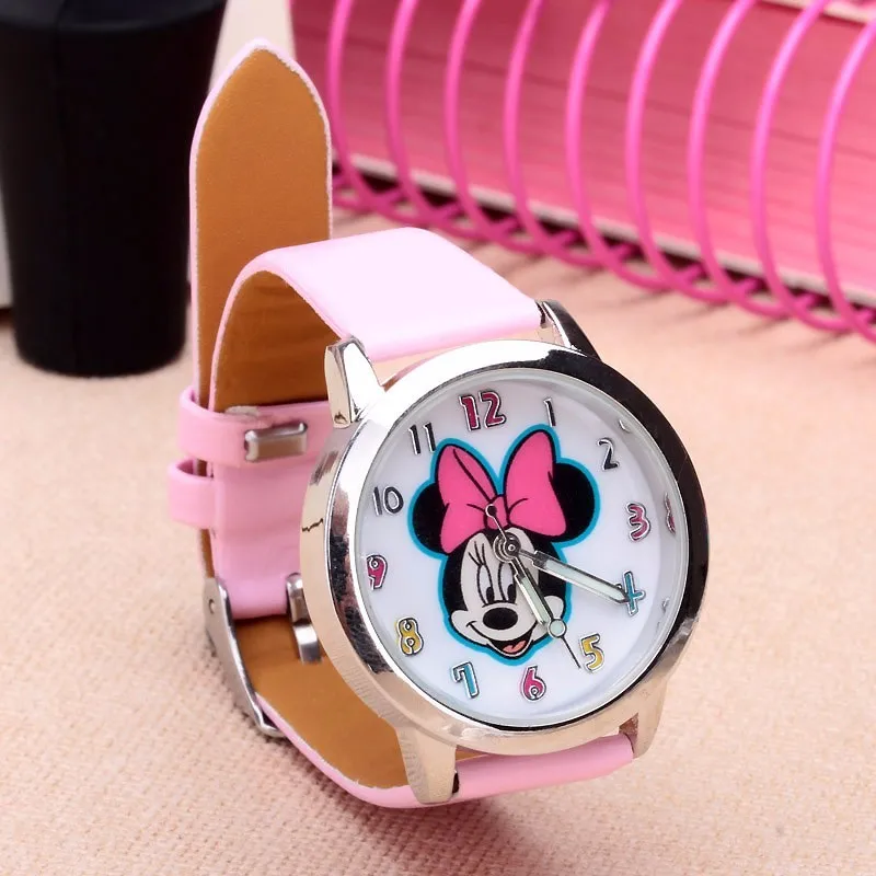 

Новое поступление, высококачественные детские наручные часы с изображением Минни и кожи, Мультяшные наручные часы, женские часы для студен...