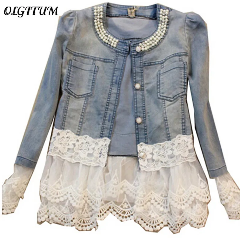 Весенние куртки 2019 Новая женская верхняя одежда тонкая кружевная Лоскутная