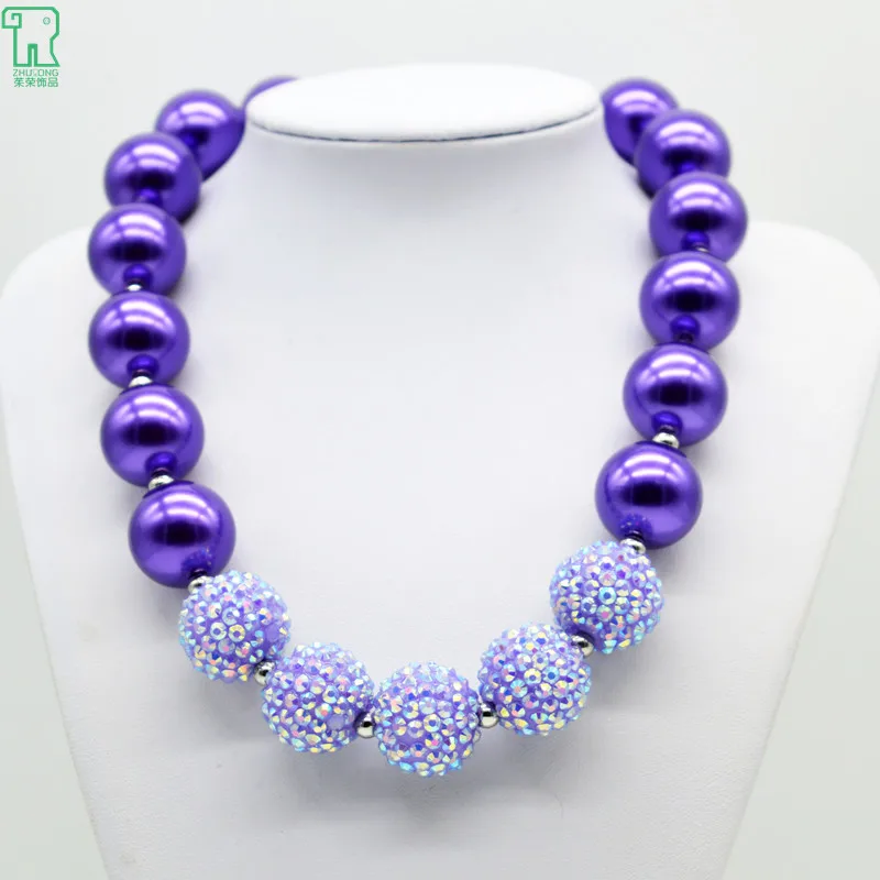 

wholesale 5PCS Purple Chunky Necklace New Fashion Toddler Bubblegum Beads Choker Children Purple Chunky Necklace Pearl Jewelry