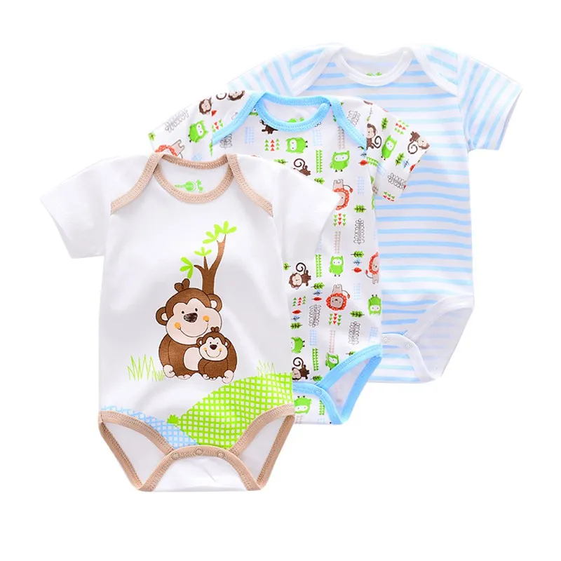 2017 Summer baby Newborn Overall Boy Baby Bodysuits Short Sleeve cotton infant girl Jumpsuit Clothes 3Pieces/lot | Детская одежда и