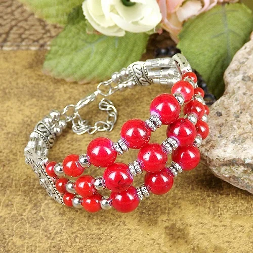 Богемия этнический Fusion браслет с тибетской символикой красный/синий камень