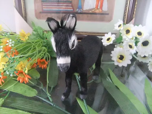 

simulation black donkey about 13x11cm Handmade craft model toy,polyethylene&furs toy , home decoration ,Xmas gift w4117