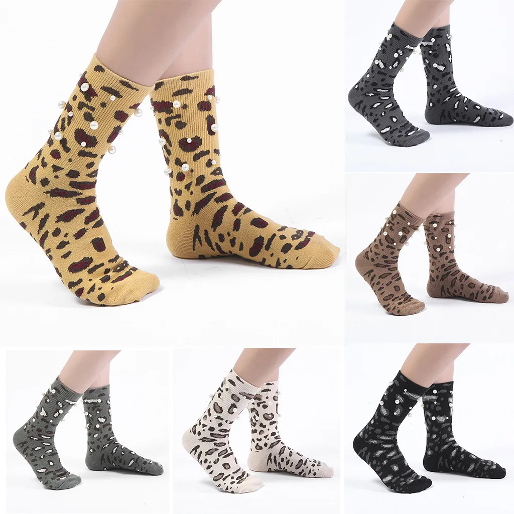 JAYCOSIN Hot High Quality 1 Pair Fashion Design Women Ladies Warm Leopard Socks Mid Tube Ins-Style Vintage Pearl New | Женская одежда