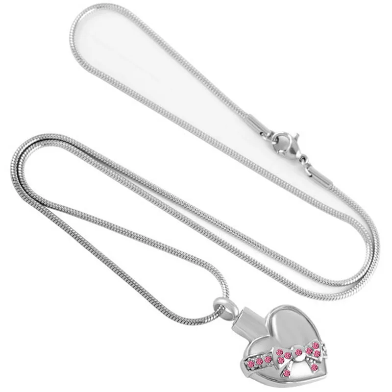 

IJD8561 Stainless Steel Cremation Heart Bowknot Necklace Holder Ashes Urn Memorial Keepsake Pendant for Jewelry Gift